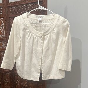 WD.NY Cream Jacket. White on white pattern. 3/4 sleeve